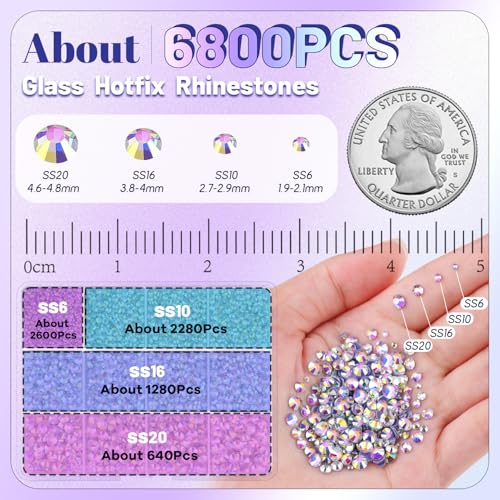 6800pcs Hotfix Rhinestones Crystal AB 2-5mm Mixed Sizes