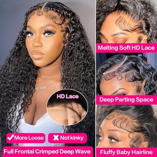 13x6 Deep Wave Lace Front Wig - 30" Human Hair, 200 Density