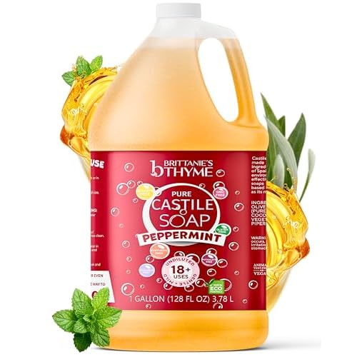 Brittanie's Pure Organic Castile Soap Refill, 1 Gallon Peppermint | Liquid Soap for Face, Body, Hands, Dishes, Pets, Laundry | Vegan, Non-GMO, Gluten-Free, Biodegradable | Made in USA