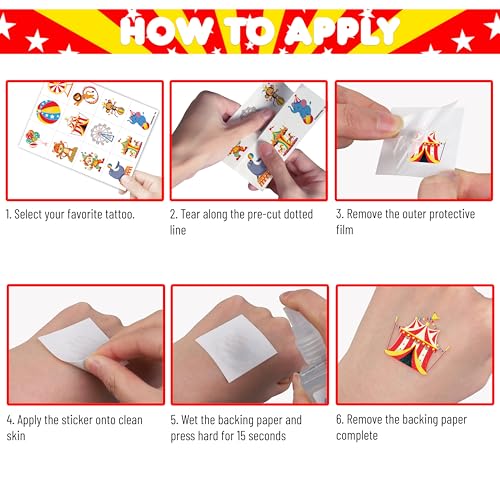 120 PCS Carnival Circus Temporary Tattoos for Kids