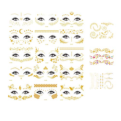 Apol 18 Pack Glitter Face Tattoos - Waterproof Temporary Stickers