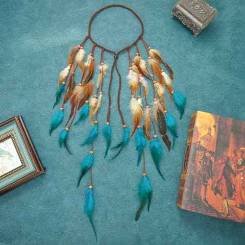 GORTIN Boho Feather Headband Hippie Headpiece Black Gypsy Costume Headdress Indian Feather Headwear Hair Accessory for Women