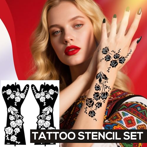 Henna Tattoo Stencil Kit - 10 Sheets Self-Adhesive Templates