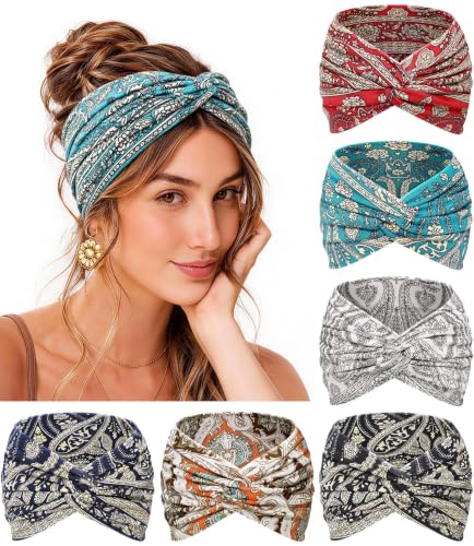 REOTECALL Cashew White Extra Wide Non Slip Headbands 6 Pack for Women, Moisture-Wicking Sports Yoga Workout
