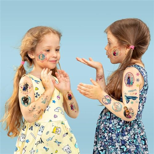 kingmagnate 40pcs Temporary Tattoos for Kids,Frozen Party Favors Fake Tattoos Stickers,Kawaii Birthday Party Supplies,Birthday Decorations Party Game Activities Reward Gifts (Blue-A)