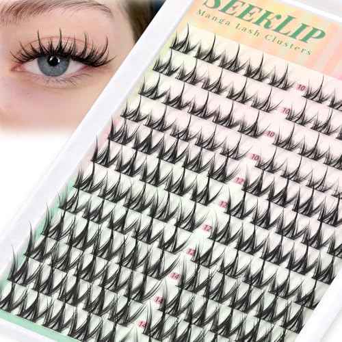 SeekLip Lash Clusters Manga Eyelash Clusters C Curl Spiky Natural Cluster Eyelashes 120PCS Anime Natural Look Cluster Eyelash Extensions for DIY at Home (Pulse C-10-14Mix)