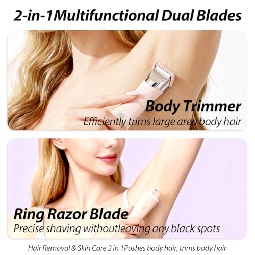 Dual Head Bikini Trimmer for Women 5-in-1 ¡¼IPX7 Waterproof¡½ Electric Razors ¡¼German-TXO-Technology¡½-Painless-Blade Body Shaver for Pubic Hair Underarm Leg Arm Body Face (Peach)