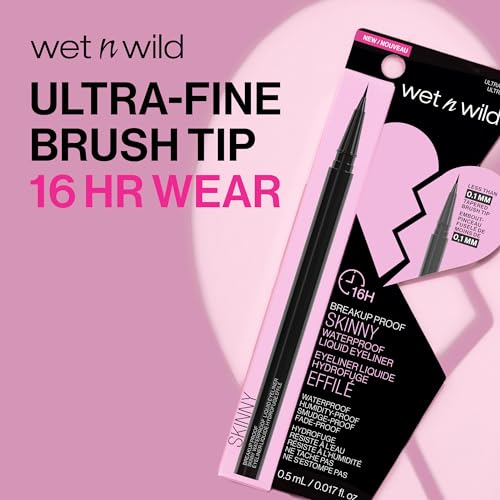 wet n wild Breakup Proof Skinny Ultra-Fine Brush Tip Waterproof Liquid Eyeliner Ultra Black (Pack of 2)
