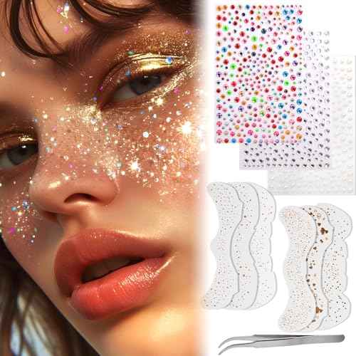 Glitter Freckles Face Tattoo,6PCS Festival Rave Accessories for Women,Gold Silver Face Waterproof Sparkles Freckles Half Magic Makeup Jewels Stickers (6PCS)