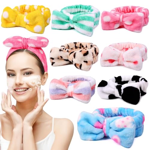 UMIKU 8 Pcs Bow Spa Headbands for Women - Soft Coral Fleece