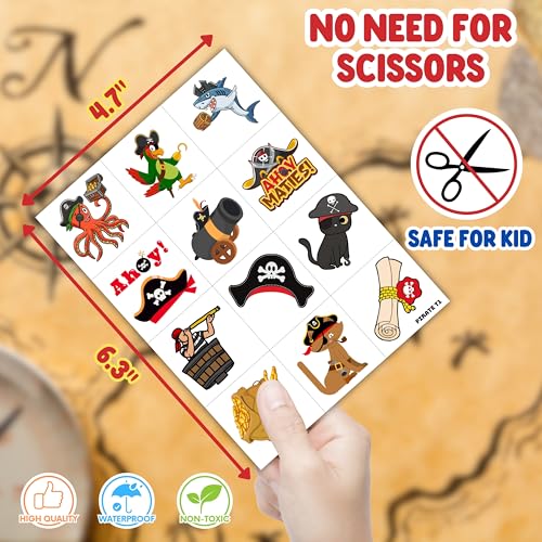 96PCS Pirate Pre-Cut Temporary Tattoos - Cute Pirate Ship, Mermaid, and Treasure Designs - Party Favors, Birthday Supplies, Classroom Rewards & Halloween Gifts
