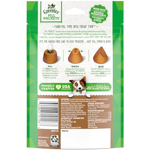 GREENIES PILL POCKETS for Dogs Tablet Size Natural Soft Dog Treats with Real Peanut Butter, 3.2 oz. Pack (30 Treats)