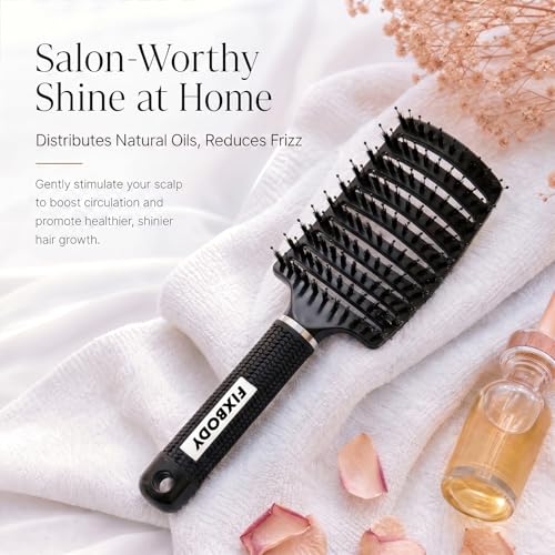 FIXBODY Mate Black Boar Bristle Curved Vent Hair Brush for All Hair Types
