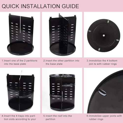 sanipoe Rotating Makeup Organizer,DIY Adjustable Spinning Holder,Foldable Cosmetic Storage Display box,Large Capacity Make up Caddy Shelf,Fits Countertop Vanity and Bathroom (Black)
