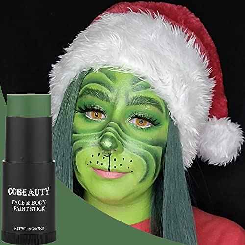 CCbeauty Witch Green Face Paint Stick, Face Painting Kit, Dark Green Cream SFX Makeup Foundation, Professional Body Paint for St. Patrick's Day, Halloween Costume Party, Grinch Hulk Monster Makeup