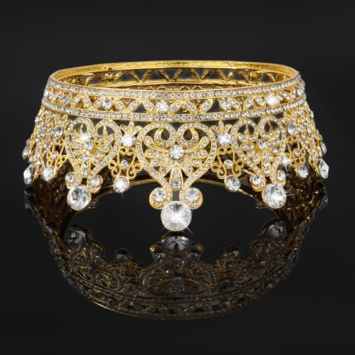 Gold Princess Crown Tiara with Rhinestones - Elegant Hair Accessory