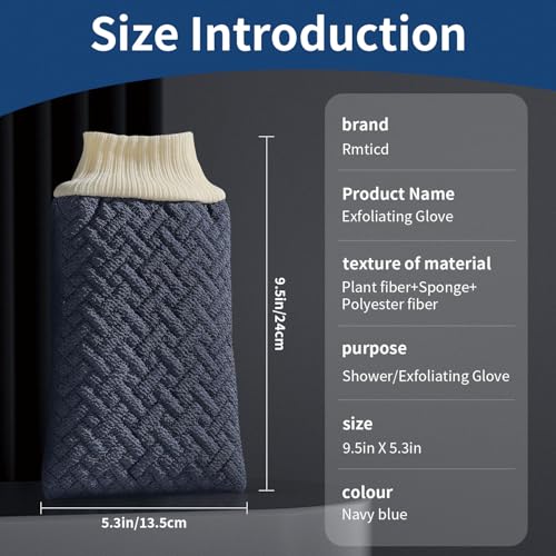 Exfoliating Glove - 3D Checkered Triple-Layer Exfoliating Body Scrubber Exfoliator for Dead Skin Removal & Radiant Skin, Vegan Viscose Mitt Exfoliator for Sensitive Skin, Elastic Wrist
