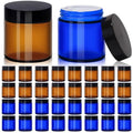 4oz Blue & Amber Glass Jars with Lids (Pack of 32) UPBUD, Leak-Proof Cosmetic Storage