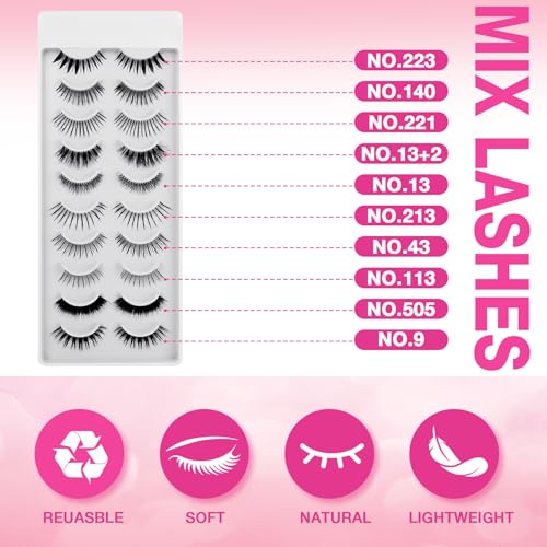 Path to Love 10 Pairs False Eyelashes - Mixed Styles C10H2-4, Natural & Voluminous