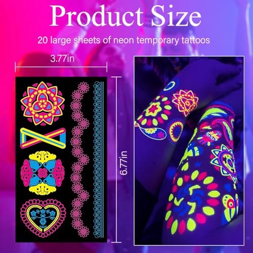 Glow in Dark Temporary Tattoos 170 PCS UV Blacklight Party