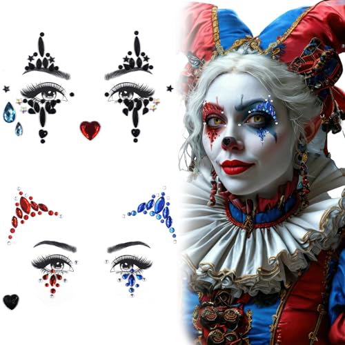Halloween Clown Face Gems Stickers - 2 Sheets 3D Rhinestone