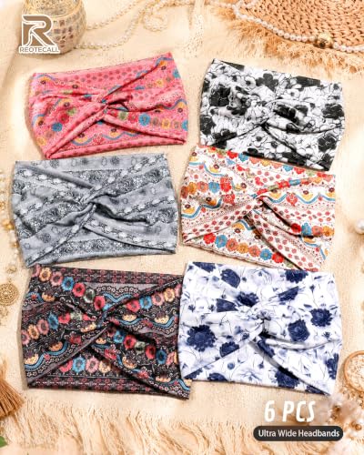 REOTECALL Extra Wide Non-Slip Headbands for Women - 6 Pack