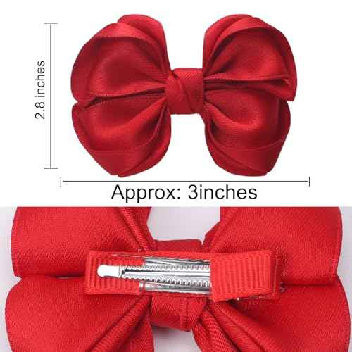 Tiny 3 Inch Hair Clips Double Bow - Cute Lined Boutique Alligator Hairpin for Girls, Toddlers, and Little Teens - Kids Barrettes Set of 2 Small Stylish