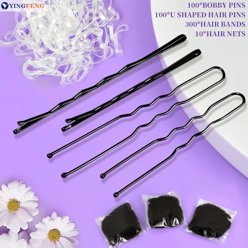 510 Piece Black Bobby Pins & Hair Clips Set with Nets