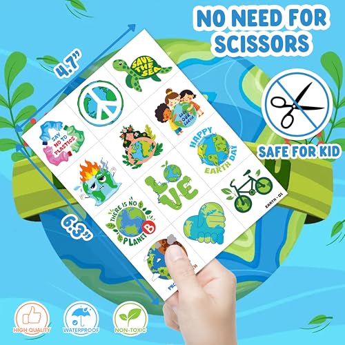 120 PCS Earth Day Temporary Tattoos for Kids | Pre-Cut Stickers