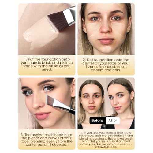 EIGSHOW Angled Flat Foundation Brush, Vegan Synthetic Bristles, Streak Free Application, Face Makeup Brush For Blending Liquid, Cream, Face Mask (E870)