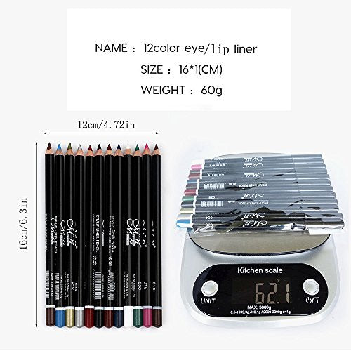 12-Color Waterproof Eyeliner Pencil Set