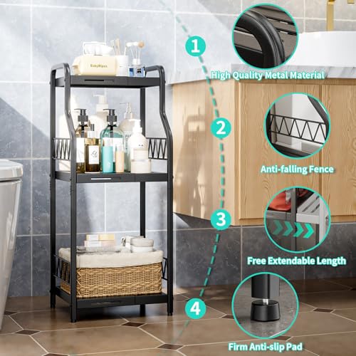 HapiRm 3-Tier Narrow Bathroom Shelf Organizer - Expandable Metal Rack