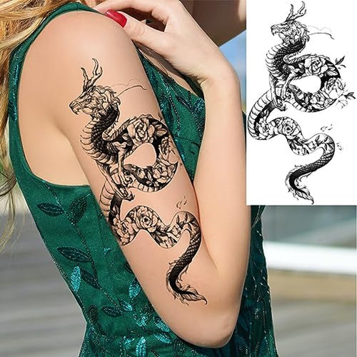 10 Sheet Temporary Tattoos Realistic Floral & Dragon Designs Women