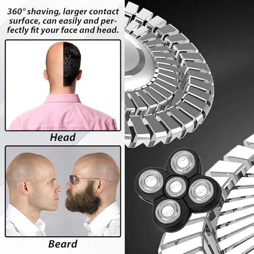 4 Pack Head Shaver Replacement Blades, 5 Blades Shaver Replacement Heads for Bald Men Universal Head and Face Electric Razor Kit with 4 Cleaning Brush