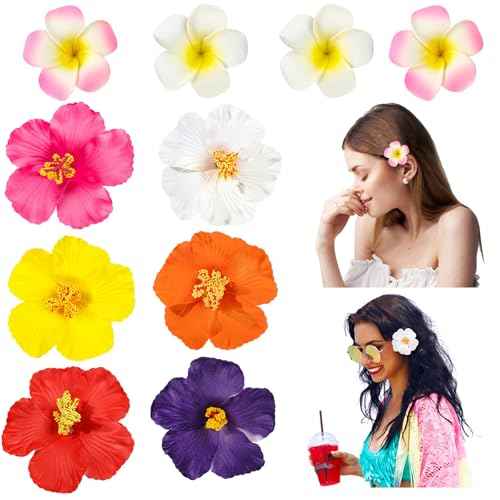 10 Pcs Hawaiian Flower Hair Clips for Women, 3.75¡± and 2.75¡± Plumeria Hair Clips Artificial Flower Hair Accessories for Vacation Beach Seaside