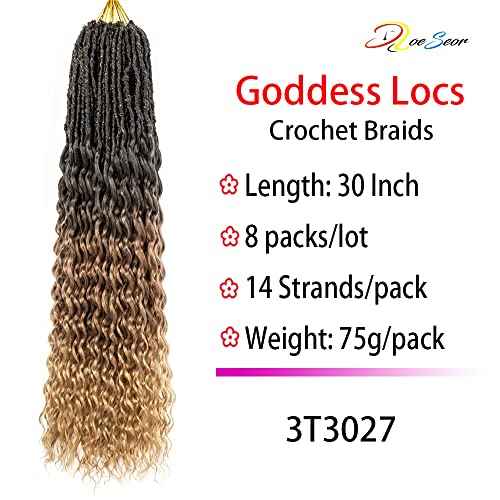 30 Inch Goddess Locs Crochet Hair 8 Packs New Soft Faux Locs Crochet Braids Deep Wave Pre Looped Hair Extensions for Black Women(3T3027/8PCS/30inch)