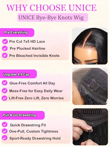 UNICE Body Wave Human Hair Wig with Wispy Bangs 16 inch