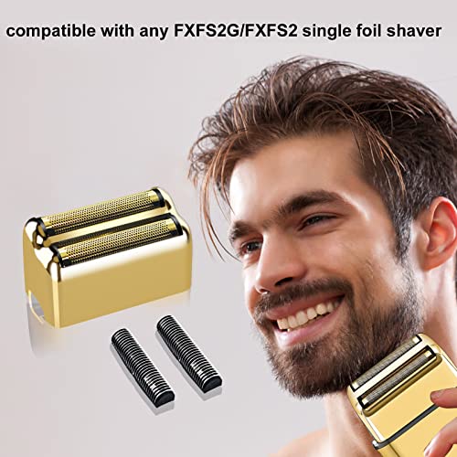 Professional Replacement Foil and Cutters for BaBylissPRO Barberology Double Foil Shaver, Compatible with BaBylissPRO Barberology FXFS2 Shaver (2 gold)