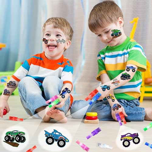 Monster Truck Party Favors - 72 Pc LED Lights & Tattoos Combo