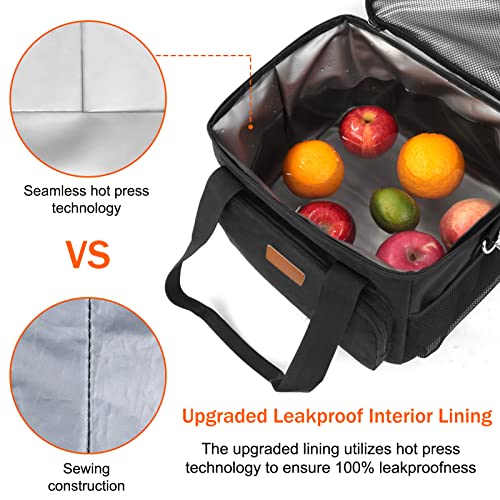 Femuar Lunch Bags for Women/Men, Insulated Lunch Bag for Work Office Picnic - Large Lunch Cooler Bag Leakproof Lunch Box with Adjustable Shoulder Strap for Adults - Black(15L)