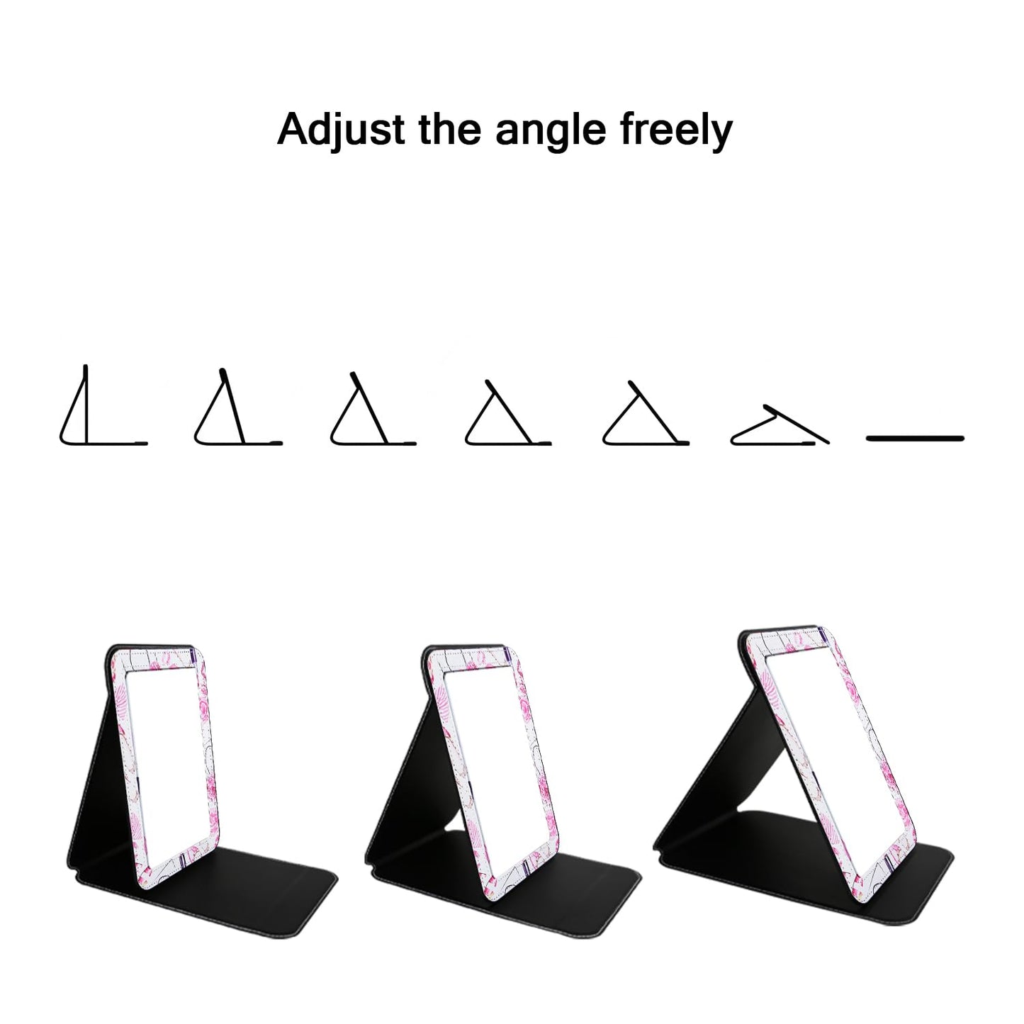 GLINTZ Portable Folding PU Leather Makeup Mirror with Adjustable Stand Large, Rectangular Desktop Vanity Mirror with Rounded Corners for Travel, Camping, Office, 7x9 Inches