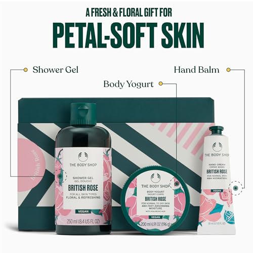 The Body Shop British Rose Gift Set - 3 Piece Set, Includes Shower Gel, Body Yogurt, Hand Balm, Vegan