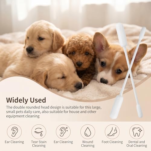 400 Long Cotton Swabs with Storage Case - Double-Ended XL Buds for Pet Care & Makeup