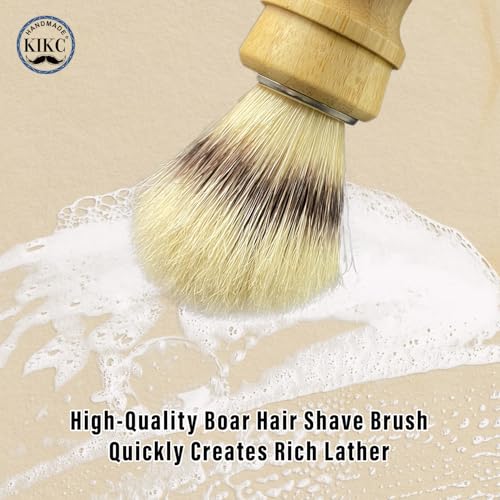 Hand Crafted Pure Boar Bristle Shaving Brush for Wet Shave, Comfortable Bamboo Handle, Shaving Brushes for Men,Soft Bristle, Best Gift for Bearded Man