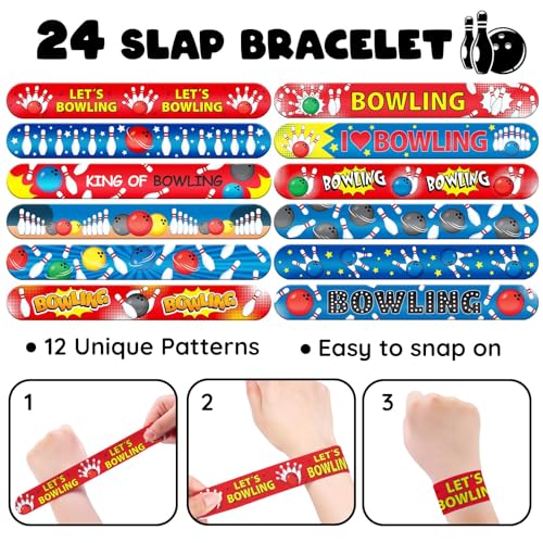 Bowling Party Favors Set - 24 Slap Bracelets & 36 Temporary Tattoos