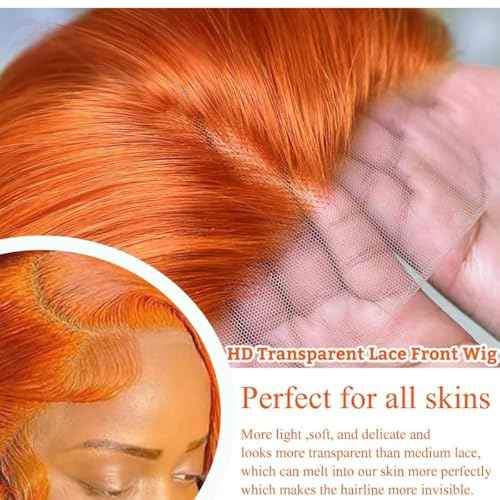 30inch 13X4 Ginger Wig Human Hair Straight Lace Front Wigs 180% Density HD Transparent Lace Frontal Glueless Pre Plucked with Baby Hair 350 Orange Colored Wig