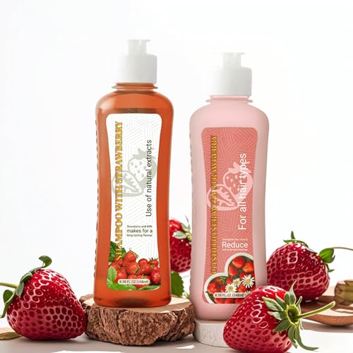 Vegan Strawberry & Milk Hair Shampoo & Conditioner Set - Nourishing 8.38 Fl Oz