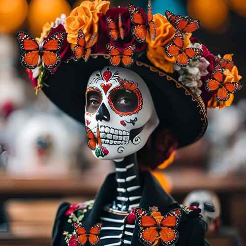 12 Pcs Monarch Butterfly Hair Clips, 3D Butterfly Barrettes Hair Costumes Accessories for Halloween Day of the Dead Decorations (12 pieces)