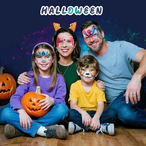 Halloween Party Face Painting Kit for Kids - 42 Colors Professional Face Paint Kit,Non-Toxic face Paint With Stencils, Brush, Gems. For Carnival, Halloween, Costume Makeup and Any Creative Activity