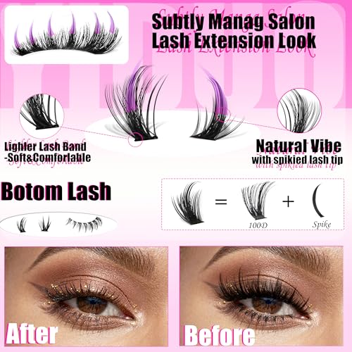 580Pcs Manga Lash Clusters Kit with Bottom Eyelash Extensions Natural Anime+100D/150D Spikes Clusters Lashes Extensions Kit Wispy D Curl Manga Cosplay DIY Lash Extensions with Bond and Seal by YIDUO